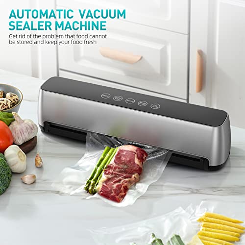 Vacuum-Sealer-Machine for Food Saver - Food-Vacuum-Sealer Automatic Air Sealing System for Food Storage Dry and Wet Food Modes LED Indicator Compact Design 11.8 Inch with 15Pcs Seal Bags Starter Kit