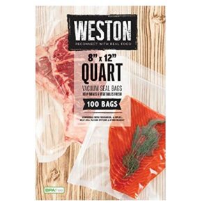 weston vacuum sealer bags, 2 ply 3mm thick, for nutrifresh, foodsaver & other heat-seal systems, for meal prep and sous vide, bpa free, 8″ x 12″ (quart), 100 count, clear
