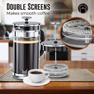 coffee press French Press Coffee Maker with 2 Extra Screens, 34oz, French Press Stainless Steel 304 Grade, Easy Disassemble Design Double Filter, Thick Heat Resistant Glass Pot