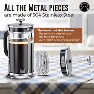 coffee press French Press Coffee Maker with 2 Extra Screens, 34oz, French Press Stainless Steel 304 Grade, Easy Disassemble Design Double Filter, Thick Heat Resistant Glass Pot