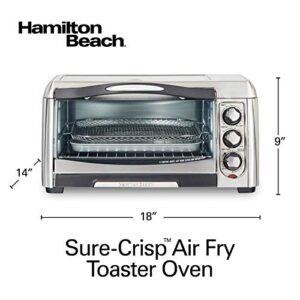 Hamilton Beach Air Fryer Countertop Toaster Oven with Large Capacity, Fits 6 Slices or 12” Pizza, 4 Cooking Functions for Convection, Bake, Broil, Easy Access, Sure-Crisp, Stainless Steel (31323)