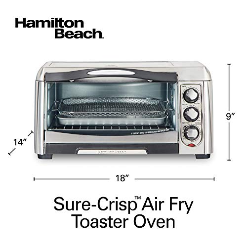 Hamilton Beach Air Fryer Countertop Toaster Oven with Large Capacity, Fits 6 Slices or 12” Pizza, 4 Cooking Functions for Convection, Bake, Broil, Easy Access, Sure-Crisp, Stainless Steel (31323)