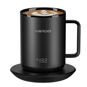 vsitoo s3 temperature control smart mug with lid, coffee mug warmer with mug for desk home office, app controlled heated coffee cup, self heating coffee mug 11 oz, electric mug-black inner wall