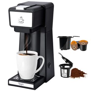 teglu upgraded 2 in 1 single serve coffee maker for k cup pods & ground coffee, mini k cup coffee machine 6-14 oz, single cup coffee brewer with one-press fast brewing, reusable filter, black
