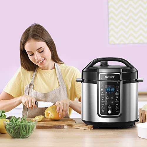 COMFEE’ 6 Quart Pressure Cooker 12-in-1, One Touch Kick-Start Multi-Functional Programmable Slow Cooker, Rice Cooker, Steamer, Sauté pan, Egg Cooker, Warmer and More