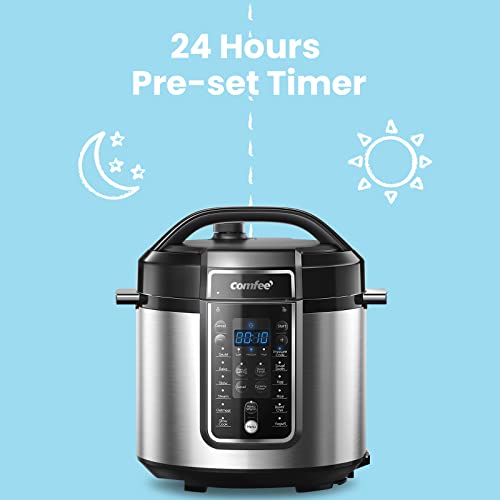 COMFEE’ 6 Quart Pressure Cooker 12-in-1, One Touch Kick-Start Multi-Functional Programmable Slow Cooker, Rice Cooker, Steamer, Sauté pan, Egg Cooker, Warmer and More