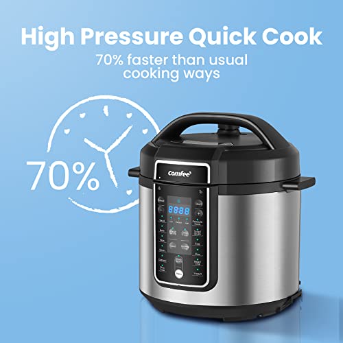 COMFEE’ 6 Quart Pressure Cooker 12-in-1, One Touch Kick-Start Multi-Functional Programmable Slow Cooker, Rice Cooker, Steamer, Sauté pan, Egg Cooker, Warmer and More