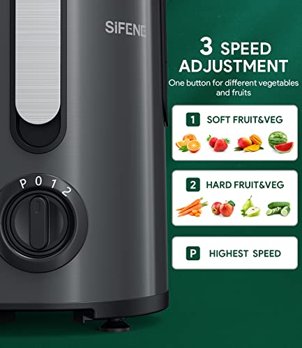 SIFENE Juicer Machine, 800W Juicer with 3.2" Big Mouth for Whole Fruits and Veggies, Juice Extractor with 3 Speeds Settings, Easy to Clean