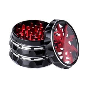 2.5" Aluminium Grinder with Clear Top, Best Gifts, Black and Red