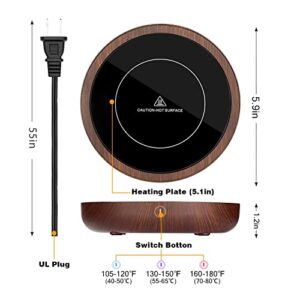 Mug Warmer, KRGMNHR Coffee Warmer for Desk Auto Shut Off, 3-Temperature Settings, Wax Melt Warmer Heating Plate (Up to 180° F), Wood Grain