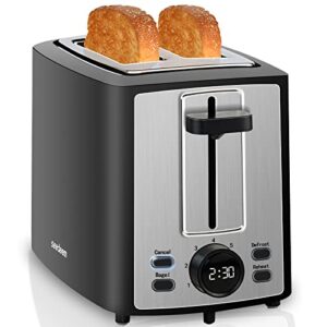 seedeem toaster 2 slice, bread toaster with lcd display, 7 shade settings, 1.４” variable extra wide slots toaster with cancel, bagel, defrost, reheat functions, removable crumb tray, 900w, carbon black