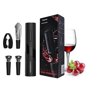 electric wine opener set tebikin automatic wine bottle openers cordless battery powered corkscrew with vacuum wine stoppers wine aerator pourer foil cutter for home gift party valentine’s day