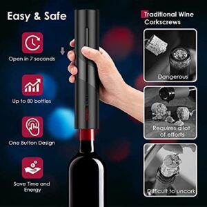 Electric Wine Opener Set TEBIKIN Automatic Wine Bottle Openers Cordless Battery Powered Corkscrew with Vacuum Wine Stoppers Wine Aerator Pourer Foil Cutter for Home Gift Party Valentine's Day