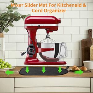 Sliding Mat for Kitchenaid Mixer with 2 Black Cord Organizers, Mover Slider Mat Pad for 5-8 Qt Bowl-Lift Stand Mixer, Kitchen Appliance Slider Mat Compatible with Professional 600 Stand Mixer