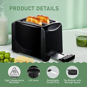 KETIAN Toaster 2 Slice Small Compact Electric Bread Black Tosterster，6 Toast Settings, Cancel, Reheat, Defrost Functions, Removable Crumb Tray, 800W(Black）