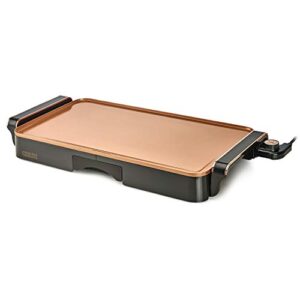 crux electric griddle with nonstick ceramic coating, cool-touch handles, and slide-out drip tray – indoor grill for breakfast, eggs, pancakes, and burgers