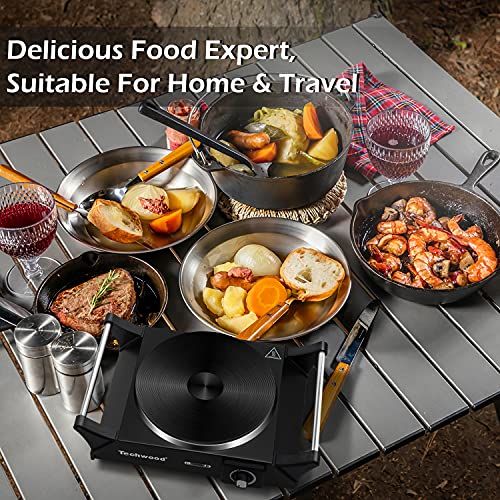 Hot Plate, Techwood Electric Stove for Cooking, 1500W Countertop Single Burner with Adjustable Temperature & Stay Cool Handles, 7.5” Cooktop for RV/Home/Camp, Compatible for All Cookwares Upgraded Version
