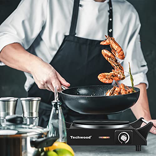 Hot Plate, Techwood Electric Stove for Cooking, 1500W Countertop Single Burner with Adjustable Temperature & Stay Cool Handles, 7.5” Cooktop for RV/Home/Camp, Compatible for All Cookwares Upgraded Version