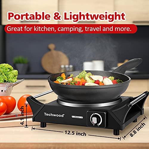 Hot Plate, Techwood Electric Stove for Cooking, 1500W Countertop Single Burner with Adjustable Temperature & Stay Cool Handles, 7.5” Cooktop for RV/Home/Camp, Compatible for All Cookwares Upgraded Version