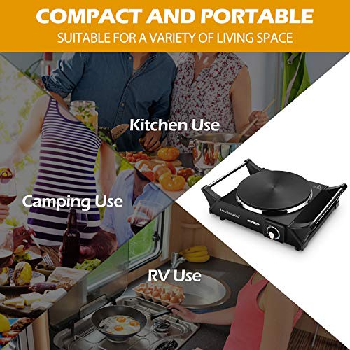 Hot Plate, Techwood Electric Stove for Cooking, 1500W Countertop Single Burner with Adjustable Temperature & Stay Cool Handles, 7.5” Cooktop for RV/Home/Camp, Compatible for All Cookwares Upgraded Version