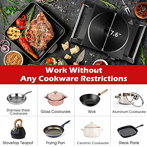 Hot Plate, Techwood Electric Stove for Cooking, 1500W Countertop Single Burner with Adjustable Temperature & Stay Cool Handles, 7.5” Cooktop for RV/Home/Camp, Compatible for All Cookwares Upgraded Version