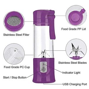 Portable Blender, USB Travel Juice Cup Personal Travel Blender Baby Food Mixing Machince with Updated 6 Blades with Powerful Motor 4000mAh Rechargeable Battery,13Oz Bottle(purple)