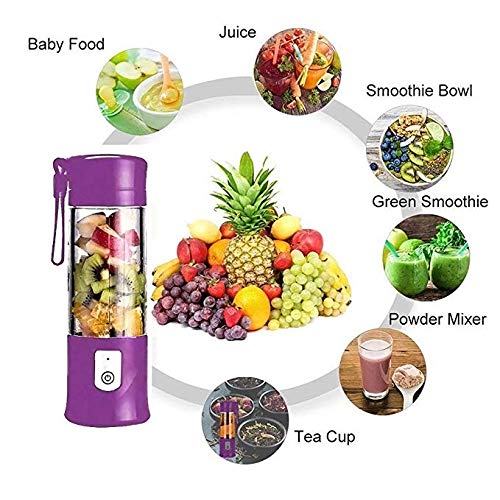 Portable Blender, USB Travel Juice Cup Personal Travel Blender Baby Food Mixing Machince with Updated 6 Blades with Powerful Motor 4000mAh Rechargeable Battery,13Oz Bottle(purple)