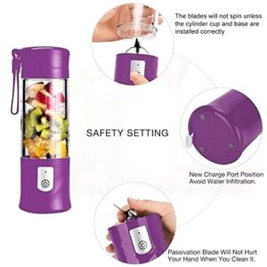 Portable Blender, USB Travel Juice Cup Personal Travel Blender Baby Food Mixing Machince with Updated 6 Blades with Powerful Motor 4000mAh Rechargeable Battery,13Oz Bottle(purple)