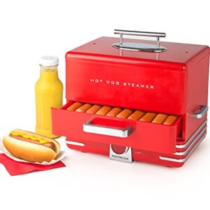 Nostalgia Extra Large Diner-Style Steamer 20 Hot Dogs and 6 Bun Capacity, Perfect for Breakfast Sausages, Brats, Vegetables, Fish