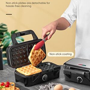 FOHERE Waffle Maker 3 in 1 Sandwich Maker 1200W Panini Press With Removable Plates and 5-gear Temperature Control, Non-stick Coating Easy to Clean,Indicator Lights, Silver/Black