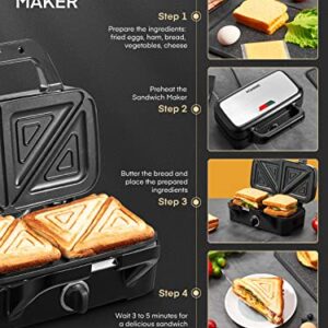 FOHERE Waffle Maker 3 in 1 Sandwich Maker 1200W Panini Press With Removable Plates and 5-gear Temperature Control, Non-stick Coating Easy to Clean,Indicator Lights, Silver/Black