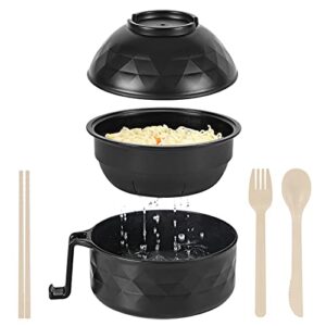 microwave ramen cooker,ramen bowl with chopsticks and spoon,rapid and quick ramen cooker with handles, dishwasher-safe,bpa-free. (black) …