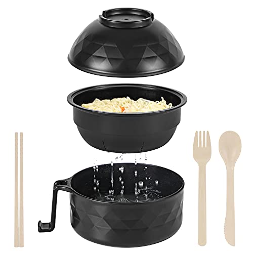 Microwave Ramen Cooker,Ramen Bowl With Chopsticks and Spoon,Rapid and Quick Ramen Cooker With Handles, Dishwasher-Safe,BPA-Free. (black) …