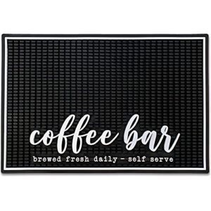new mungo coffee bar mat – coffee bar accessories for coffee station, coffee accessories, coffee bar decor, coffee decor – brewed fresh daily – self serve coffee maker mat – rubber mat – 18”x12”