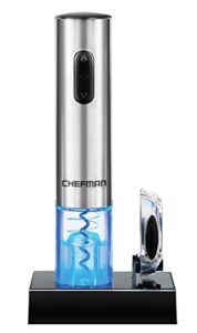 chefman electric wine opener w/ foil cutter, one-touch, open 30 bottles on single charge, automatic corkscrew & foil remover, rechargeable battery, 110 watts, 120 volts