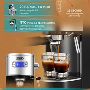 Gevi Espresso Machines 20 Bar Fast Heating Automatic Cappuccino Coffee Maker with Foaming Milk Frother Wand for Espresso, 1.2L Removable Water Tank, Double Temperature Control System 1350W, Black