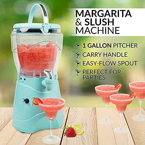 Nostalgia 128-Ounce Margarita Maker & Slushie Machine, Makes One Gallon Frozen Drinks, Stainless Steel Flow Spout and Carry Handle, Creamy Texture, Double Insulated, Easy Clean, 1 gallon, Aqua