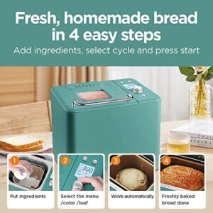 Neretva 20-in-1 2LB Bread Maker Machine with Gluten Free Pizza Sourdough Setting, Digital, Programmable, 1 Hour Keep Warm, 2 Loaf Sizes, 3 Crust Colors - Receipe Booked Included