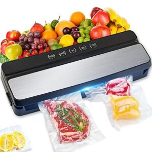 sumajuc vacuum sealer for food saving – vac packing machine with dry & moist mode for food preservation and storage with 10 vacuum seal bags (black)