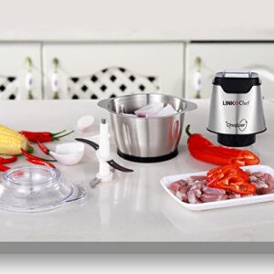 Food Chopper Electric LINKChef, 2L Meat Grinder Electric Food Processor Chopper 250W with Stainless Steel Bowl and 4-Bi Blades for Meat, Fruits, Vegetables, Baby Food, Nuts, Salad