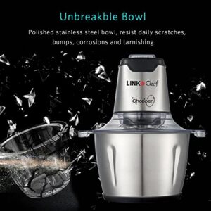 Food Chopper Electric LINKChef, 2L Meat Grinder Electric Food Processor Chopper 250W with Stainless Steel Bowl and 4-Bi Blades for Meat, Fruits, Vegetables, Baby Food, Nuts, Salad