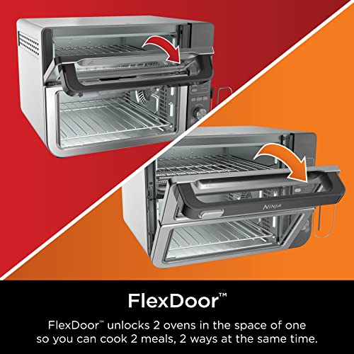 Ninja DCT451 12-in-1 Smart Double Oven with FlexDoor, Smart Thermometer, FlavorSeal, Smart Finish, Rapid Top Oven, Convection and Air Fry Bottom Oven, Stainless Steel