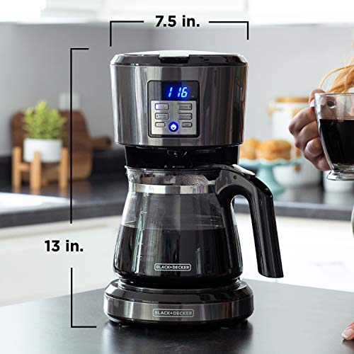 BLACK+DECKER 12-Cup* Coffeemaker, Programmable, Exclusive VORTEX™ Technology, Premium Black Stainless Steel Finish