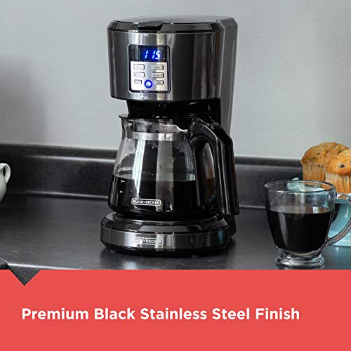 BLACK+DECKER 12-Cup* Coffeemaker, Programmable, Exclusive VORTEX™ Technology, Premium Black Stainless Steel Finish