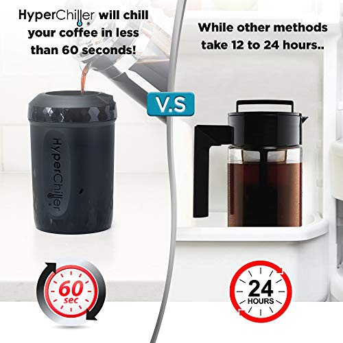 HyperChiller HC3 Patented Iced Coffee/Beverage Cooler, NEW, IMPROVED,STRONGER AND MORE DURABLE! Ready in One Minute, Reusable for Iced Tea, Wine, Spirits, Alcohol, Juice, 12.5 Oz, Black