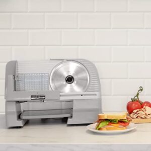 Chef'sChoice 615A Electric Meat Slicer Features Precision thickness Control & Tilted Food Carriage For Fast & Efficient Slicing with Removable Blade for Easy Clean, 7-Inch, Silver