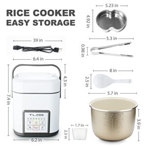 TLOG Mini Rice Cooker 2.5 Cups Uncooked, Healthy Ceramic Coating Portable Rice Cooker, 1.2L Travel Rice Cooker Small for 1-3 People, Personal Rice maker, Food Steamer, 12 Hours delay timer, Multi-cooker for Grains, Oats