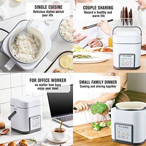 TLOG Mini Rice Cooker 2.5 Cups Uncooked, Healthy Ceramic Coating Portable Rice Cooker, 1.2L Travel Rice Cooker Small for 1-3 People, Personal Rice maker, Food Steamer, 12 Hours delay timer, Multi-cooker for Grains, Oats