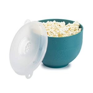 goodful silicone popcorn popper, collapsible hot air microwavable popcorn maker, bowl made without bpa, teal