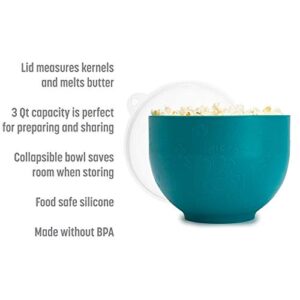 Goodful Silicone Popcorn Popper, Collapsible Hot Air Microwavable Popcorn Maker, Bowl Made without BPA, Teal